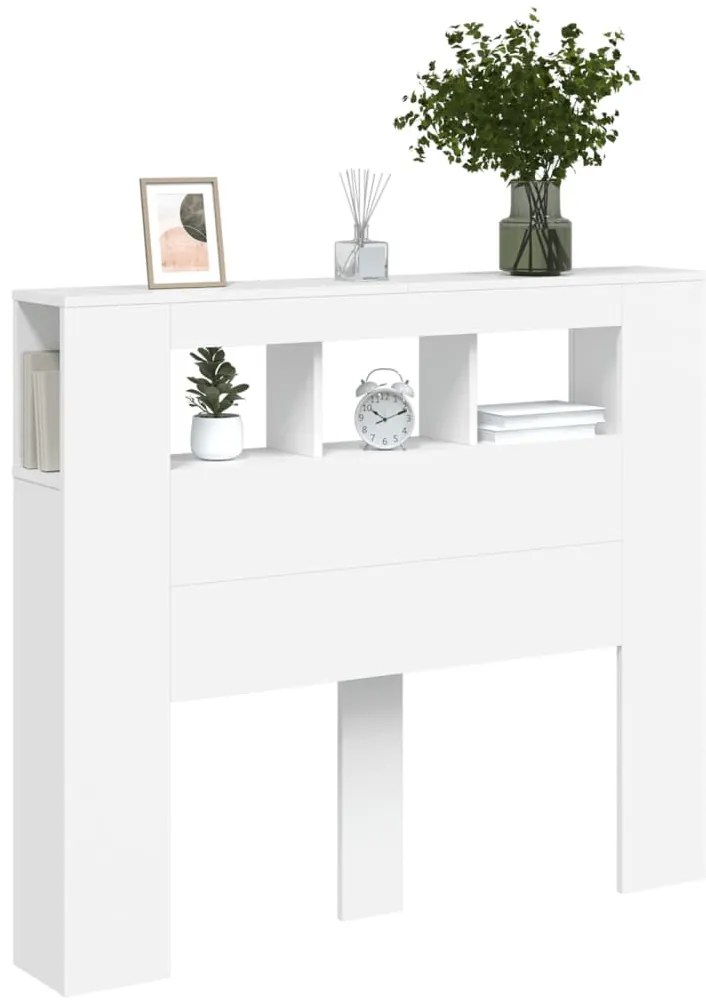 fehér szerelt fa LED-es fejtámla 120x18,5x103,5 cm