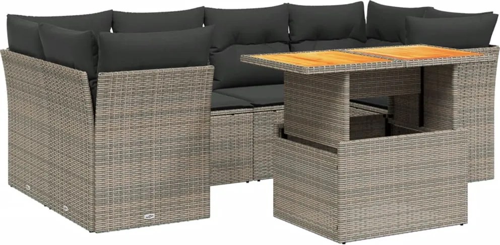 vidaXL 7 részes szürke polyrattan kerti ülőgarnitúra párnákkal