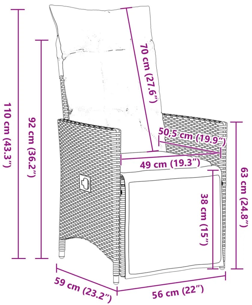 9 részes barna polyrattan kerti bisztrógarnitúra párnákkal