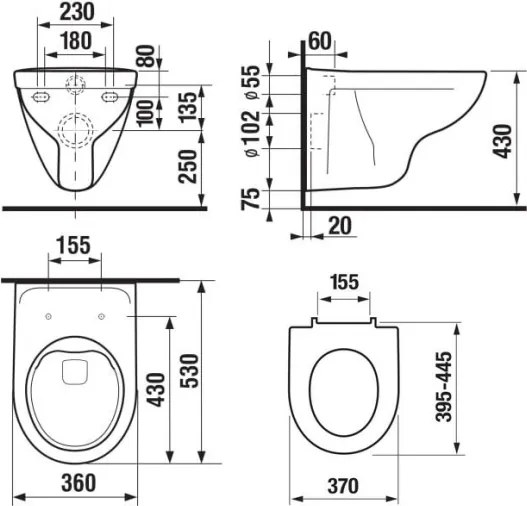Függesztett WC + LYRA ülőke + DUAL nyomólap + beépíthető modul + alátét