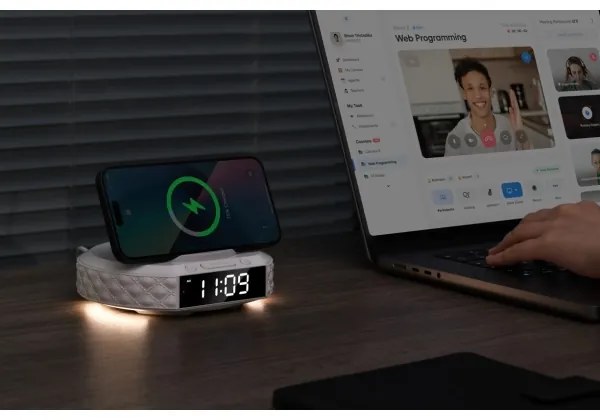 Immax 08983L - Ébresztő LCD-vel, 27W/9V Qi vezeték nélküli töltő, fehér