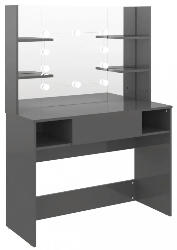 fényes szürke LED-es MDF sminkasztal 100 x 40 x 135 cm
