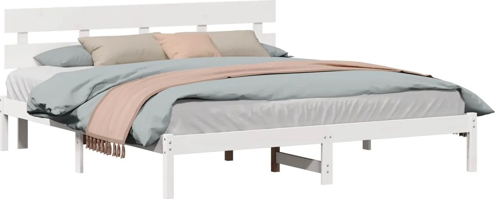 vidaXL Ágykeret fejtámlával Fehér 180 x 200 cm Tömör fenyőfa