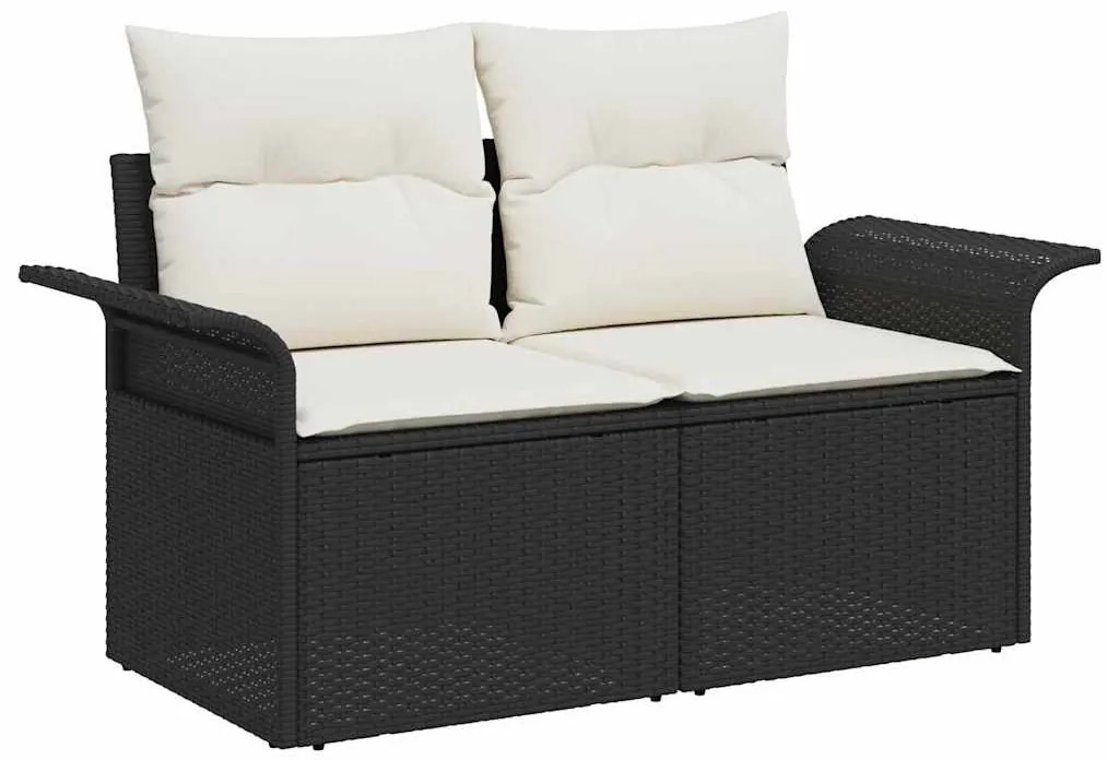 vidaXL Kerti Kanapé Szett párnával párnával 10 pcs Fekete Poly Rattan