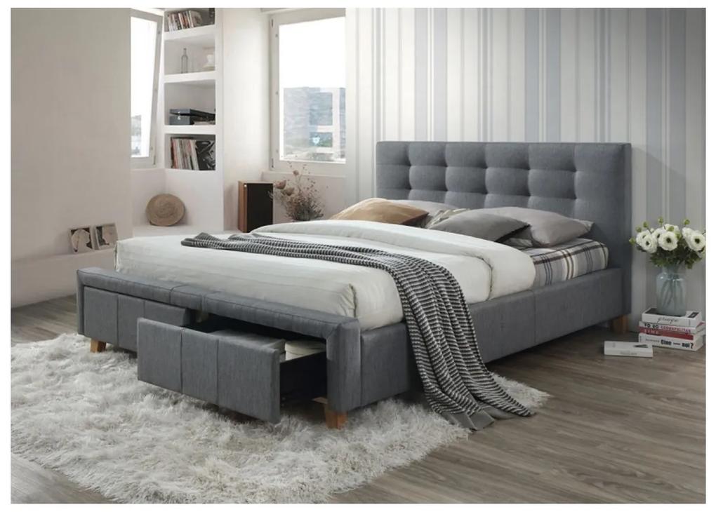 ATOS kárpitozott ágy + ágyrács , 160x200, szürke/tölgy