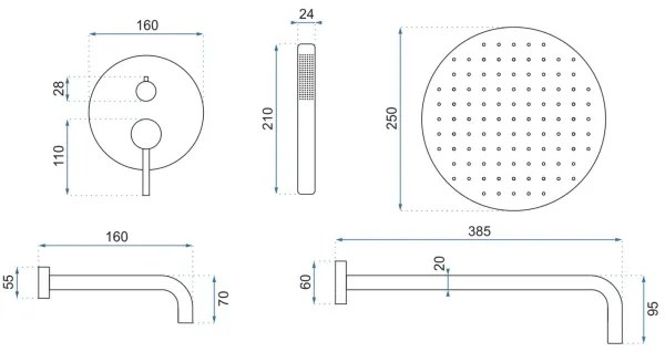 REA-P6609 - LUNGO termosztátos zuhanyszett rejtett csapteleppel, szálcsiszolt arany
