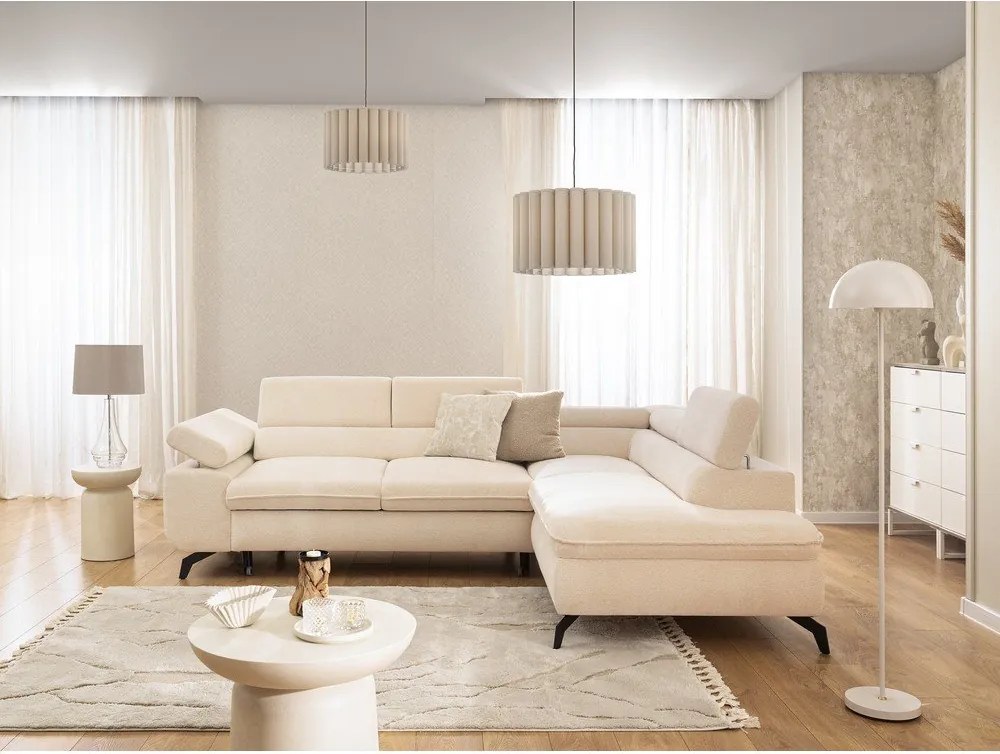 Krémszínű zsenília sarokkanapé (jobb oldali-L alakú) Marbeya – Ropez