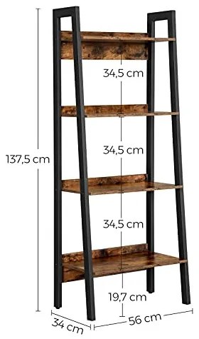 Könyvespolc, álló polc, hátsó támasszal, rusztikus barna 56x34x137cm