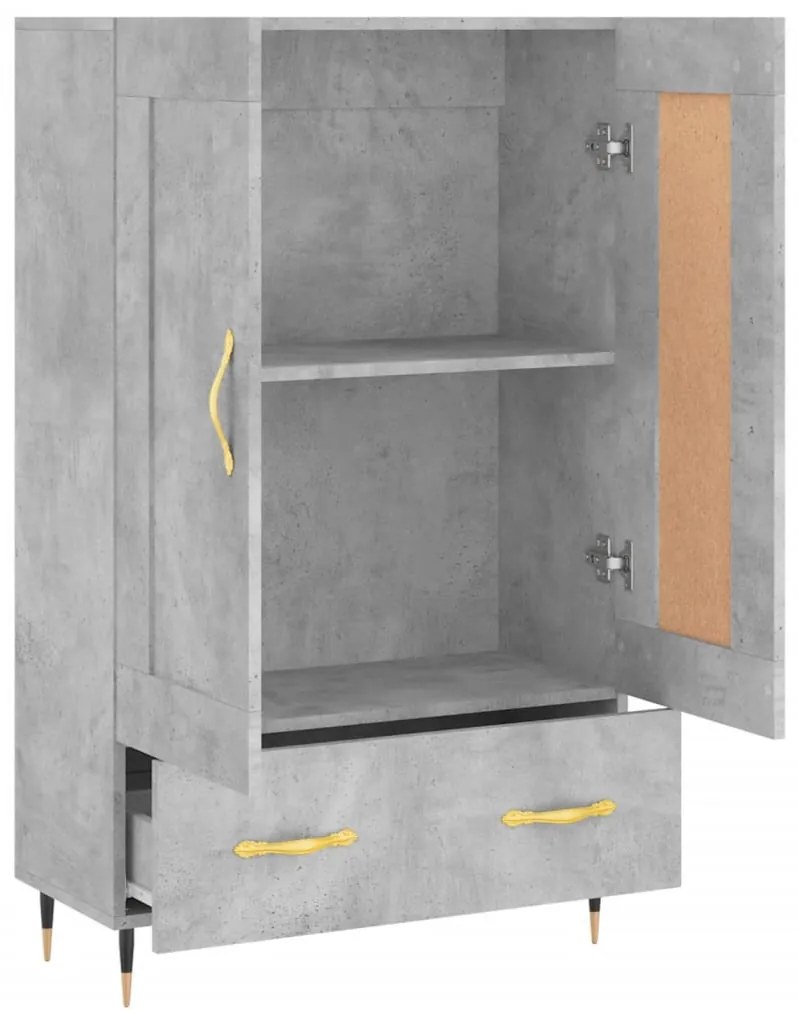 betonszürke szerelt fa magasszekrény 69,5 x 31 x 115 cm