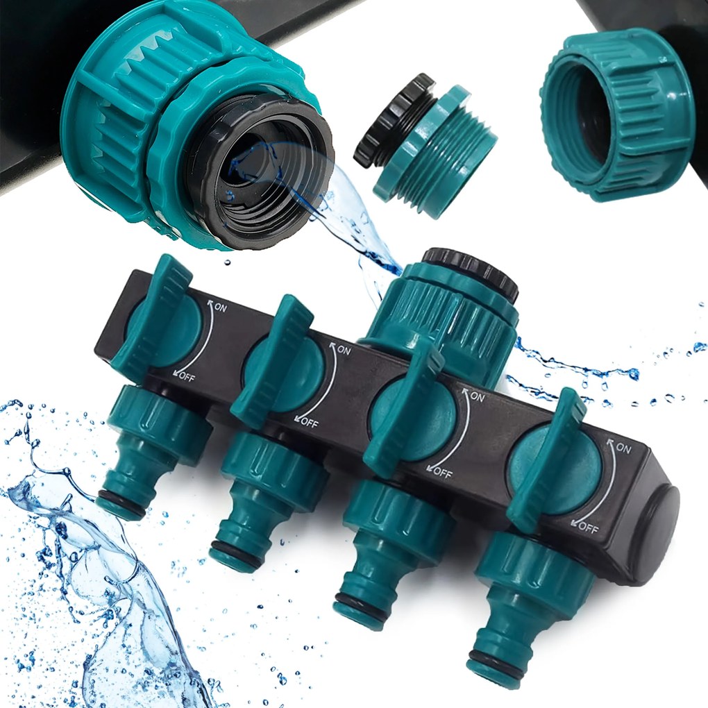 Kerti Tömlőelosztó Csapra, Szelepekkel, 3/4 1 Coll Redukcióval