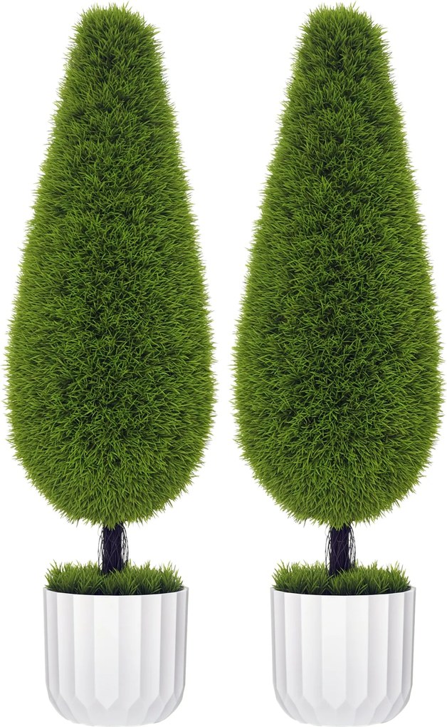 HOMCOM 2 db Mesterséges Ciprusfa 90 cm, UV Védelemmel ellátott Mesterséges Növény, Műanyag Növény Cserépben, Valódihoz Hasonló Mesterséges Növény Napp