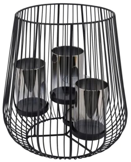 Fém rácsos lantern 4 szürke üveg betéttel