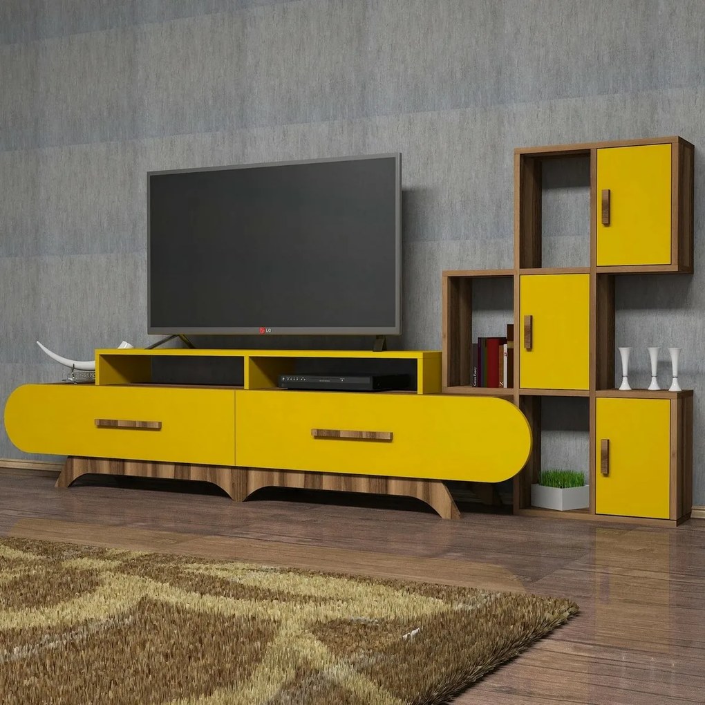 TV-szekrény Flora S Yellow and Walnut