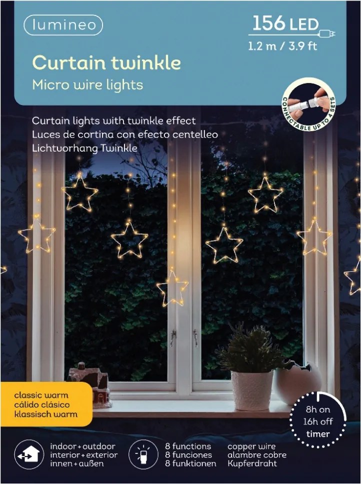 Függöny Csillagok Micro 156 LED-es kültéri/beltéri Klasszikus Meleg 120cm