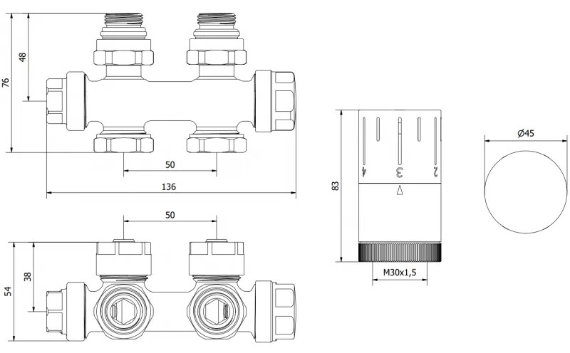 Mexen, Mexen G05 szett termosztatikus sarok/egyszerű, Duplex, DN50, króm - W908-958-01