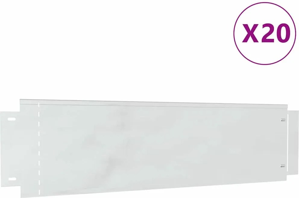 vidaXL Gyepszegélyek 20 pcs Ezüst 100 x 25 x 0,07 cm Horganyzott acél