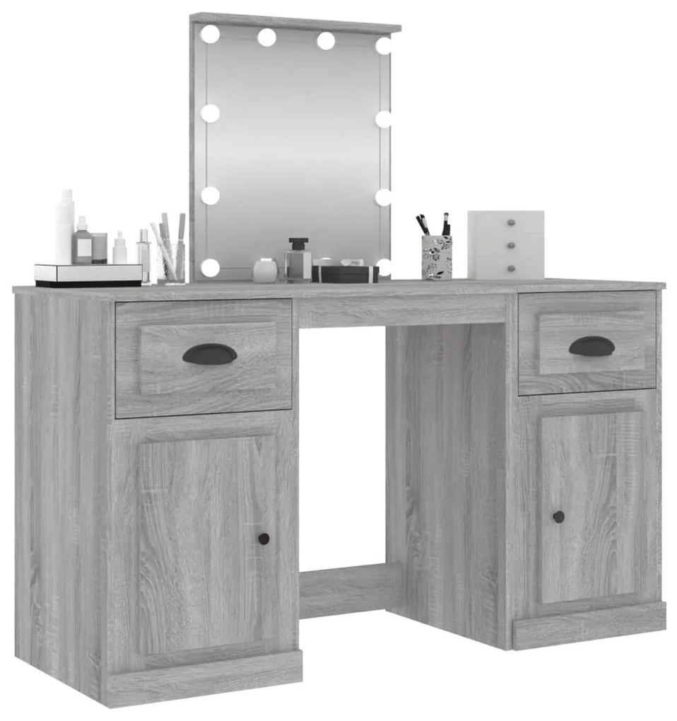 szürke sonoma színű fésülködőasztal LED-del 130x50x132,5 cm