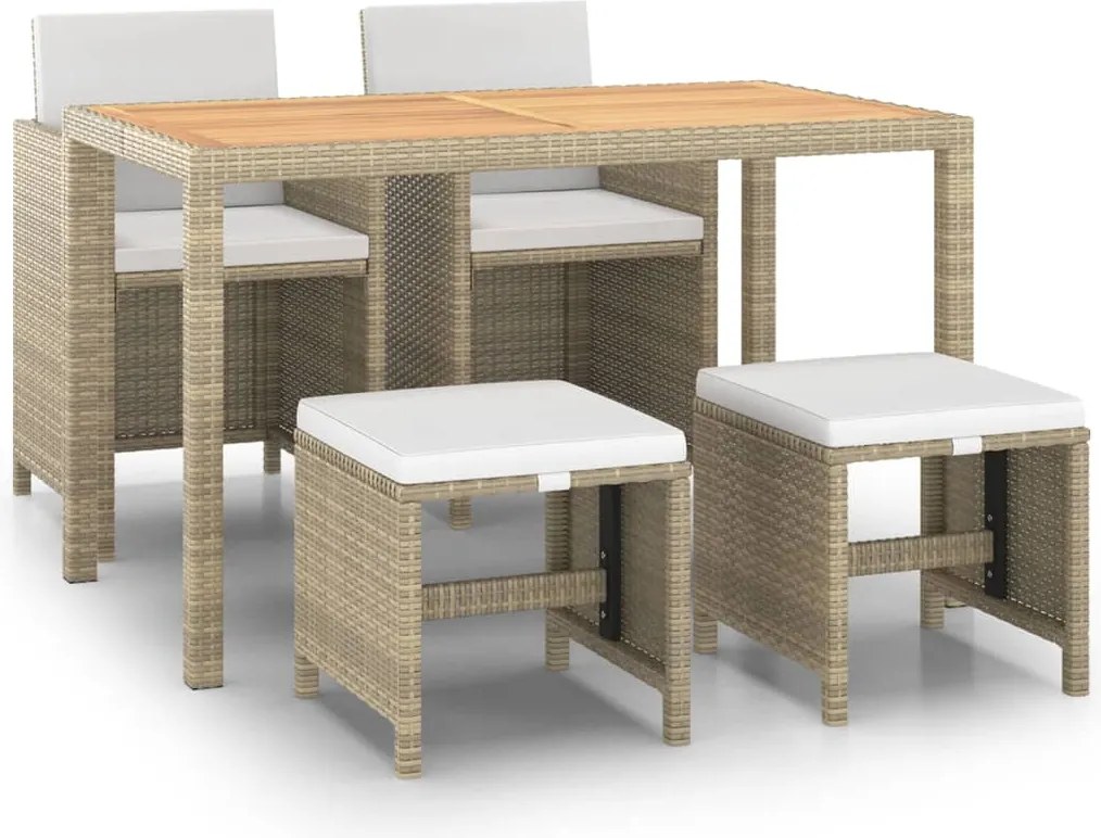 vidaXL 5 részes bézs polyrattan kerti étkezőgarnitúra párnákkal