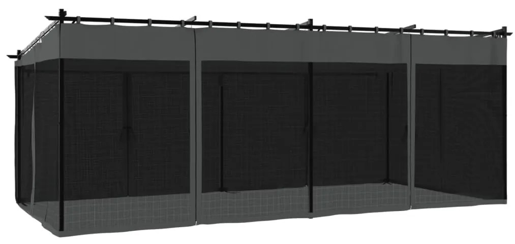 antracitszürke acél pavilon hálós oldalakkal 6 x 3 m