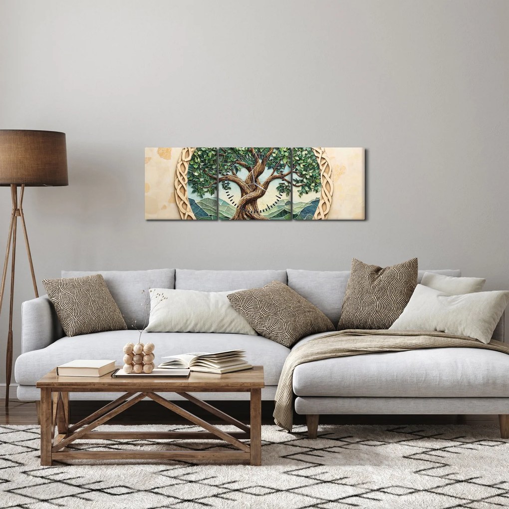 Kép – Fonott életfa (órával) (90x30 cm)