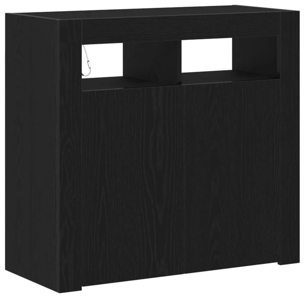 Fekete tölgy komód LED világítással, 80x35x75 cm, MDF
