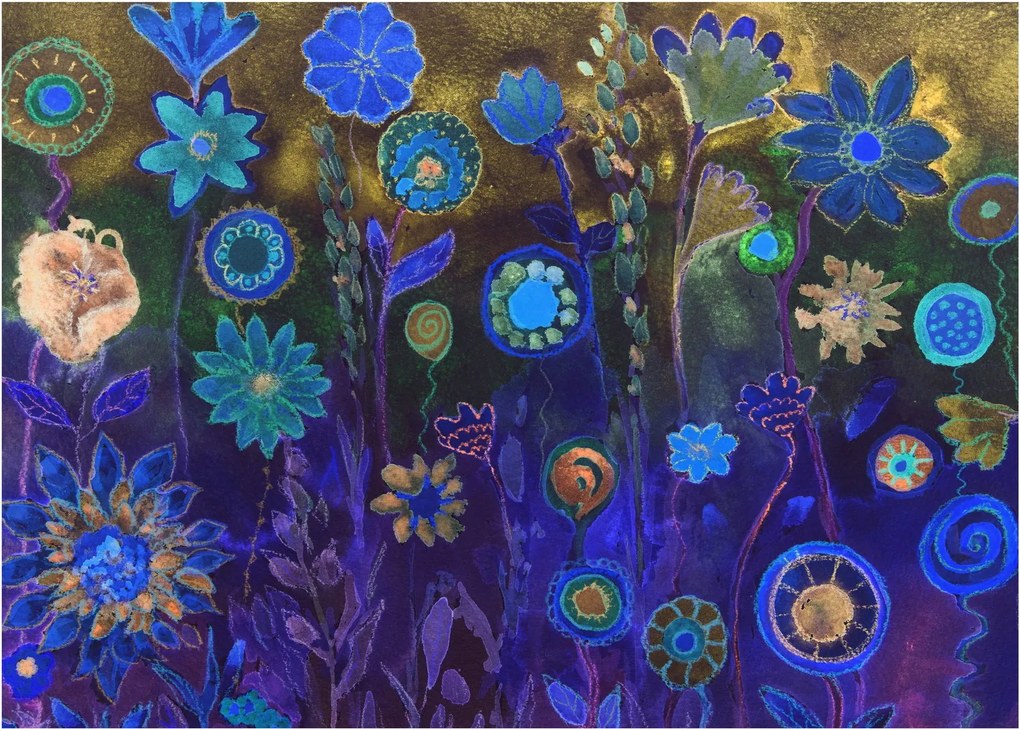 Sötétkék virágok képe (70x50 cm)