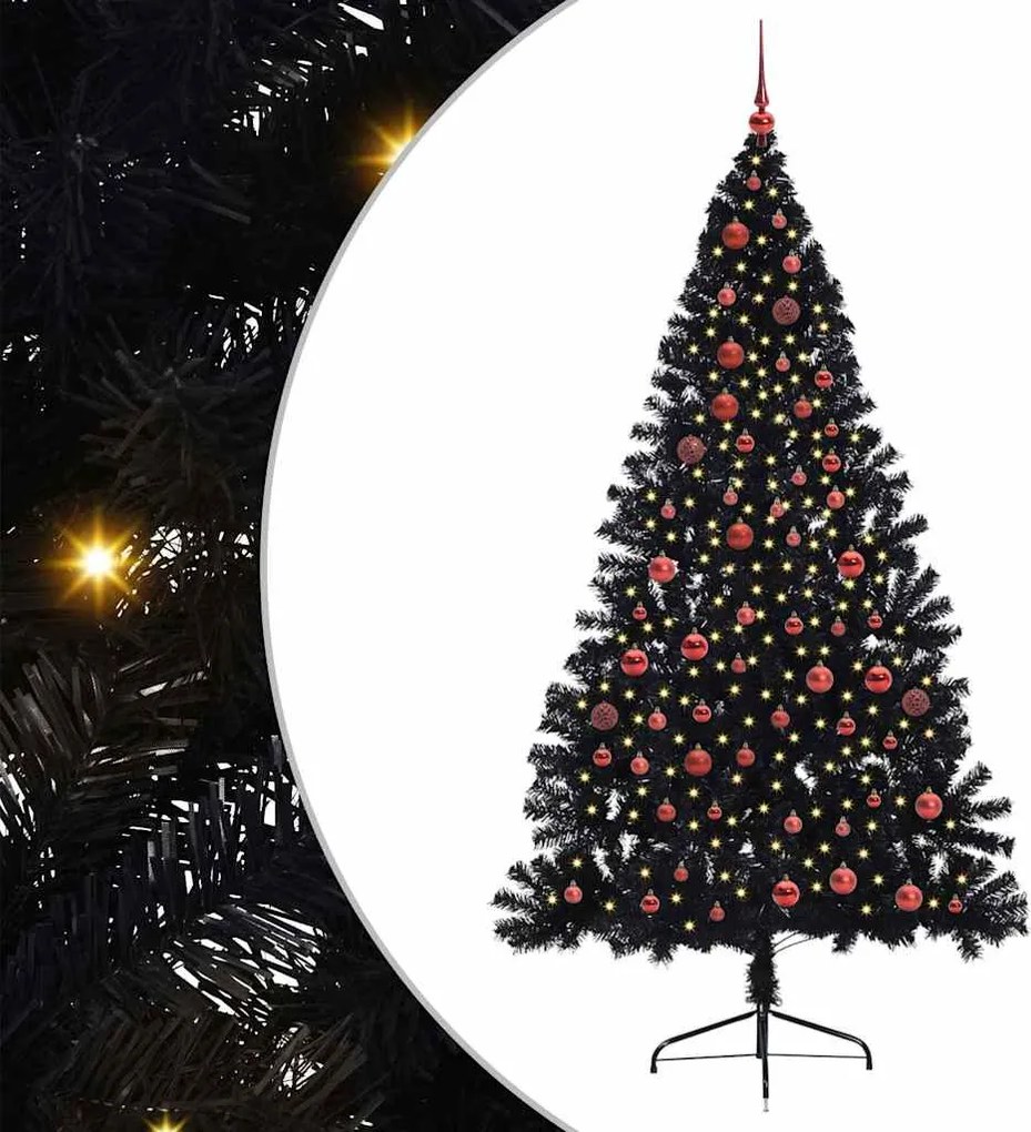 vidaXL Mesterséges, előre világított karácsonyi fa Fekete 210 cm PVC