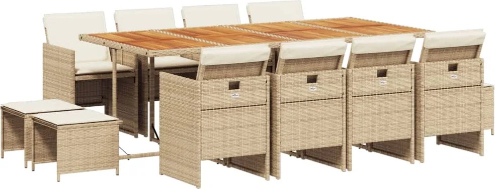 vidaXL 13 részes bézs polyrattan kerti étkezőgarnitúra párnákkal
