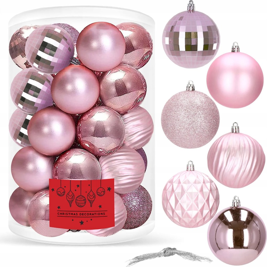 Karácsonyfadísz 8cm Törhetetlen 30db Dekoráció Rózsaszín Dekoráció