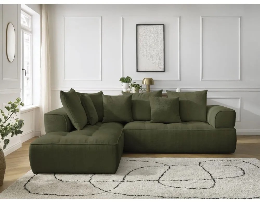 Zöld zsenília sarokkanapé (bal oldali-L alakú) Whesley – Bobochic Paris