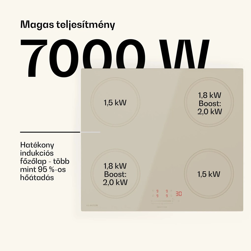 Klarstein Victoria indukciós főzőlap, 60 cm, 4 főzőlap, csúszka, Boost funkció