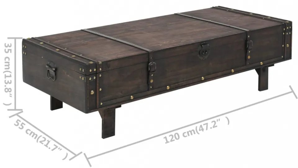 vintage stílusú furnérlemez fa dohányzóasztal 120 x 55 x 35 cm