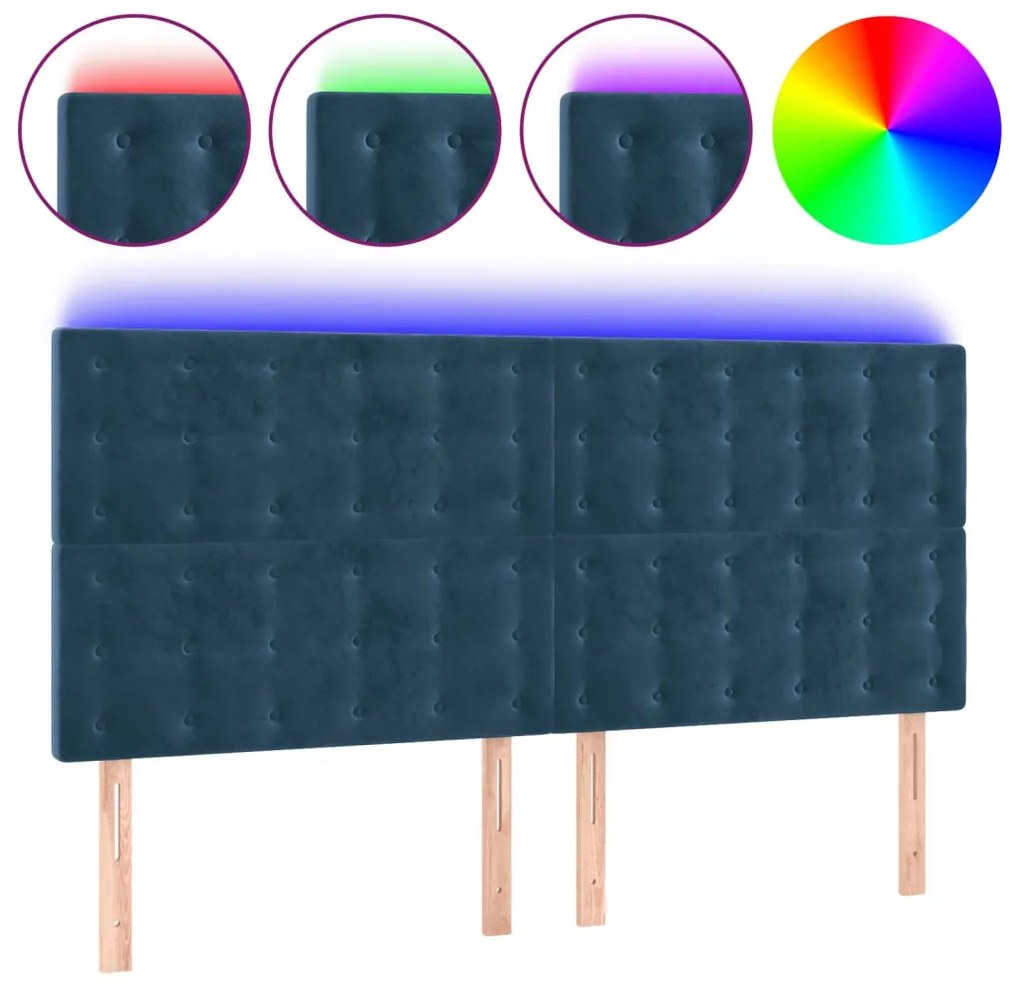 sötétkék bársony LED-es fejtámla 160x5x118/128 cm