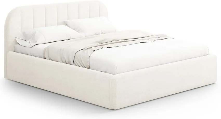 Elefántcsont színű kárpitozott ágyneműtartós franciaágy ágyráccsal 180x200 cm Juno – Windsor &amp; Co Sofas