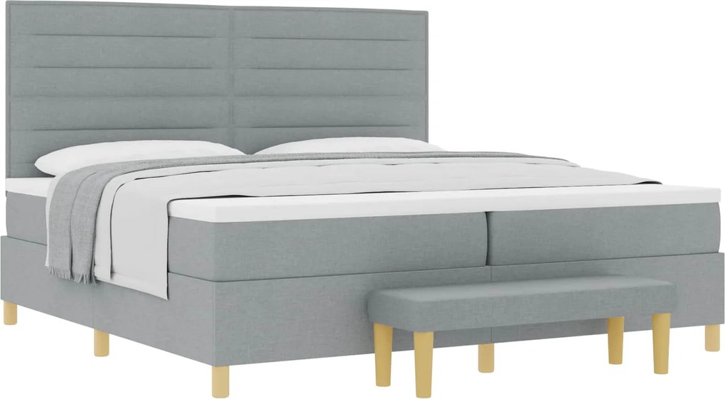vidaXL Boxrugós ágy matracmal Világosszürke 200 x 200 cm szövet
