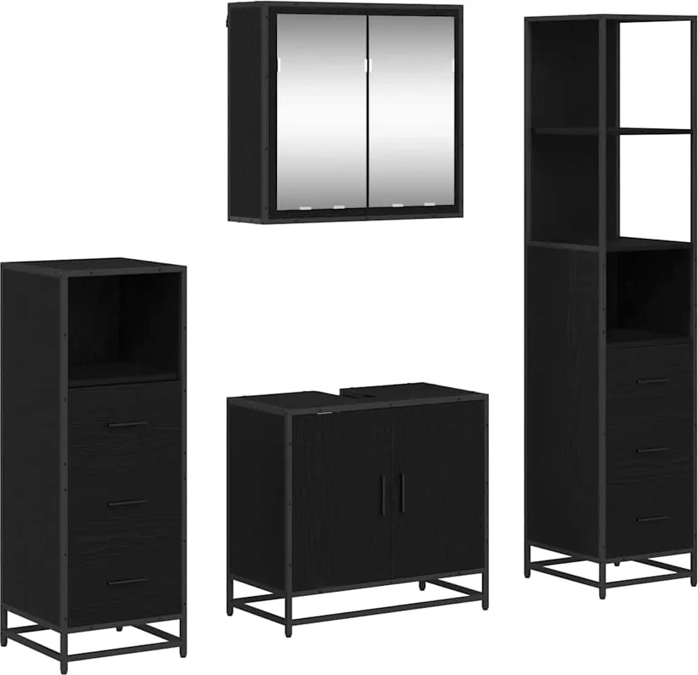 vidaXL Fürdőszoba bútor szett fiókkal 4 pcs Fekete tölgy Faanyag