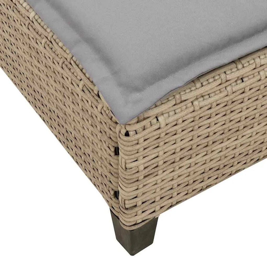 bézs polyrattan napozóágy párnákkal 55x200x25,5 cm