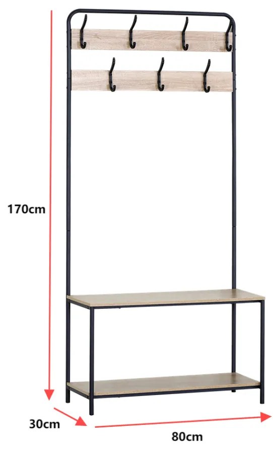 Intenso Home előszobai ruhafogas cipőtartó polcokkal 80 x 170cm sonoma tölgy