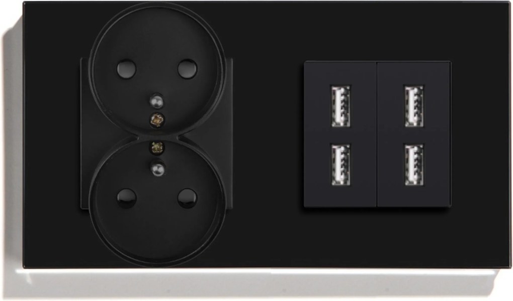 Dupla Üveg Elektromos Aljzat Töltővel 4x Usb A 2.4A