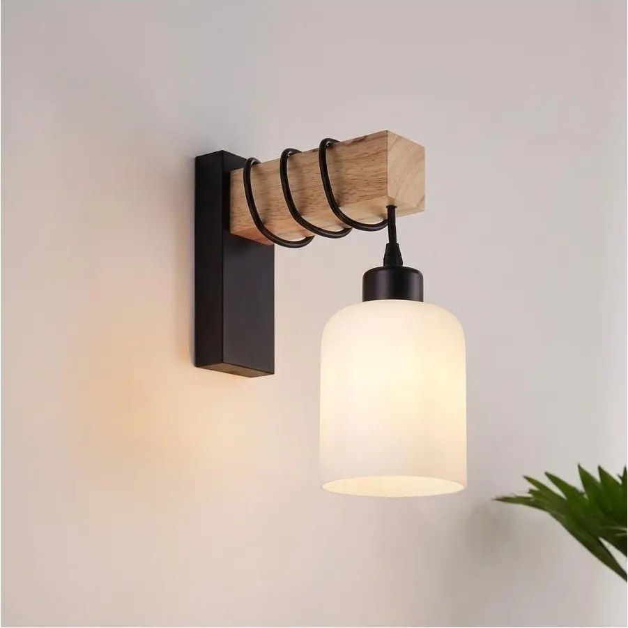 BRILAGI - fali lámpatest WOOD GLASS 1xE27/60W/230V fenyő/fekete/fehér