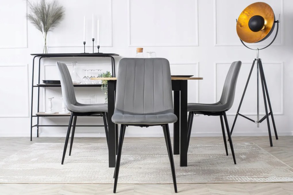 Étkezőgarnitúra 4 db. Szürke Bársony Ibis székkel. Bővíthető asztal HARRY 102-142 cm