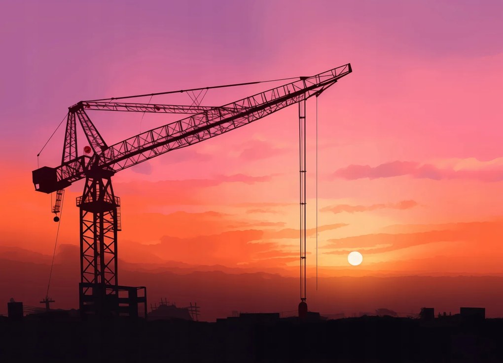 Poszter 18x13cm Esti hangulat az építkezésen