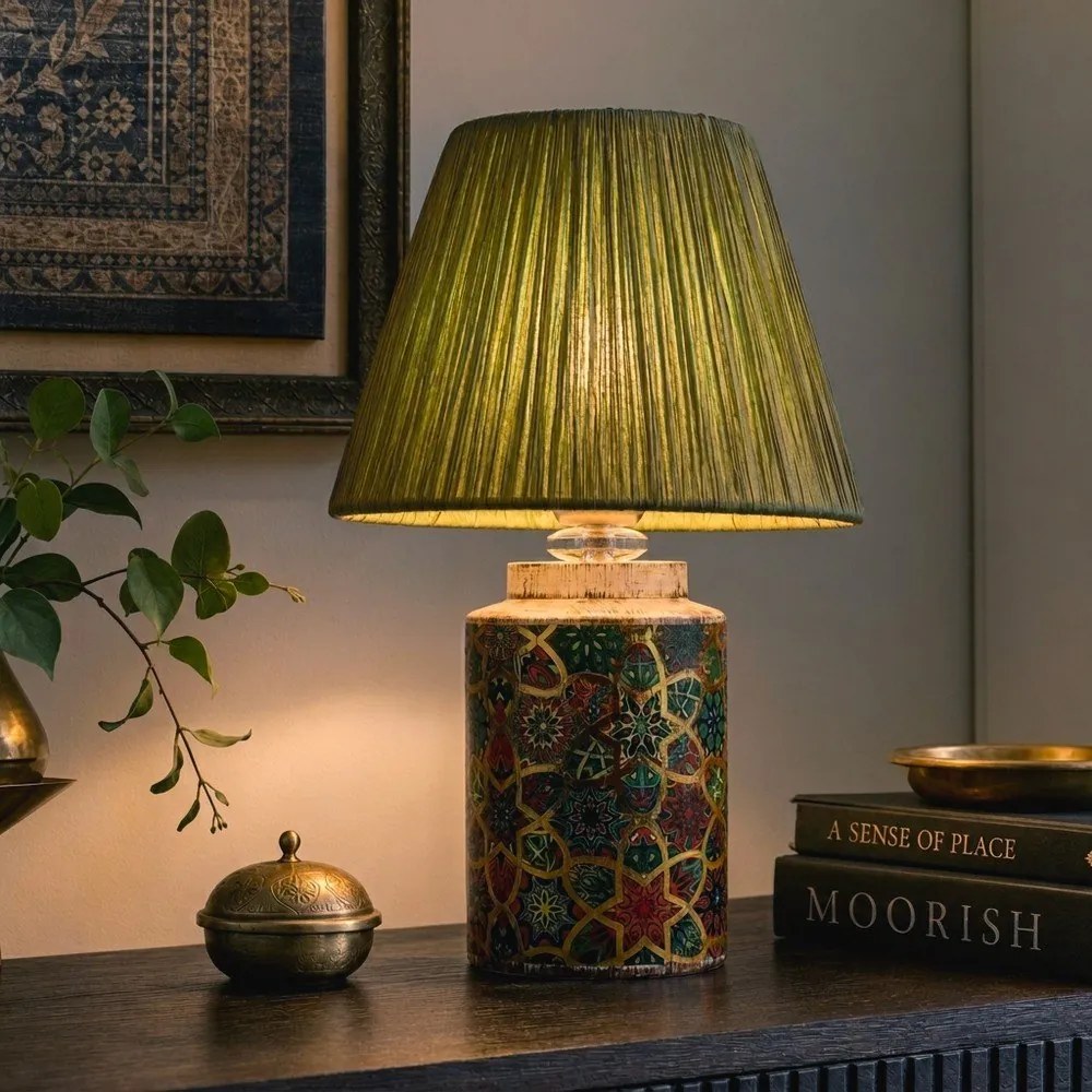 Zöld asztali lámpa papír zsinór búrával (magasság 38 cm) Alev – Opviq lights