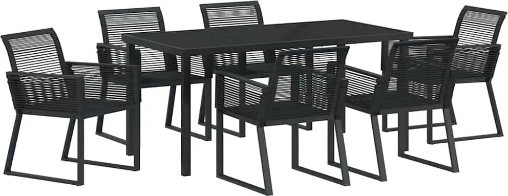 vidaXL Kert étkező szett 7 pcs Fekete Porszórt acél