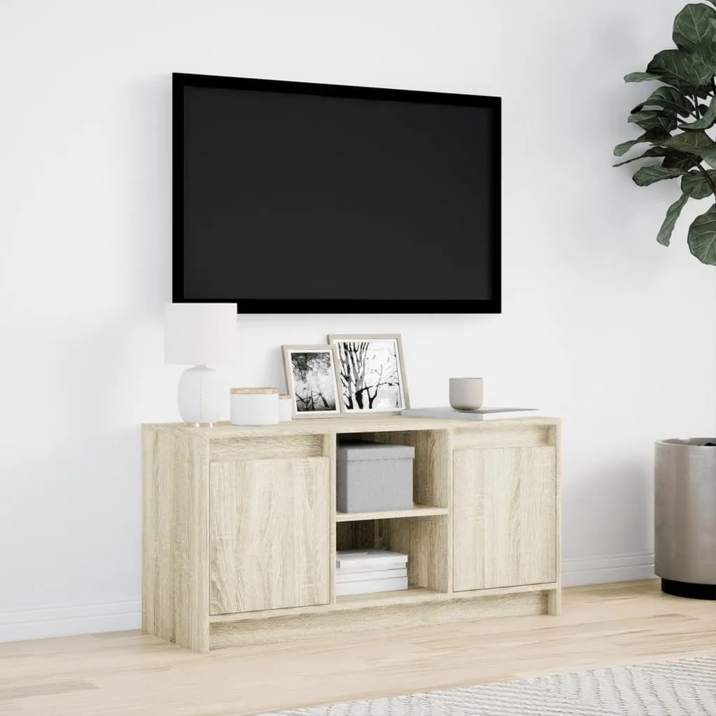 sonoma tölgy színű szerelt fa LED-es TV-szekrény 100x34x50 cm
