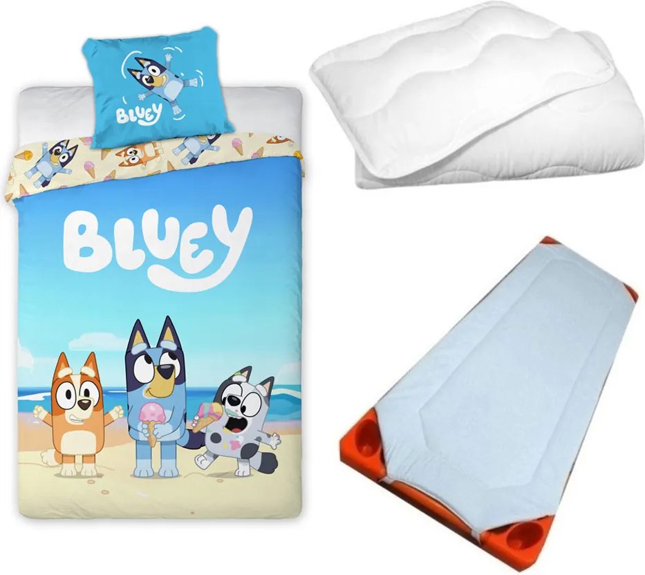 Bluey Beach Day gyerek, ovis ágyneműhuzat, derékalj és paplan/párna szett 100x135 cm 40x60 cm