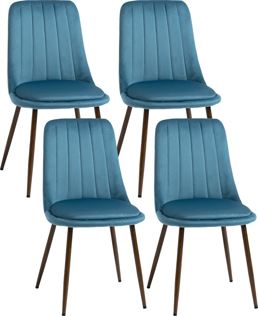 HOMCOM Kárpitozott Konyhai Székek, 4 Főre, Poliészterből és Acélból, 47x55x86 cm, Kék | Aosom