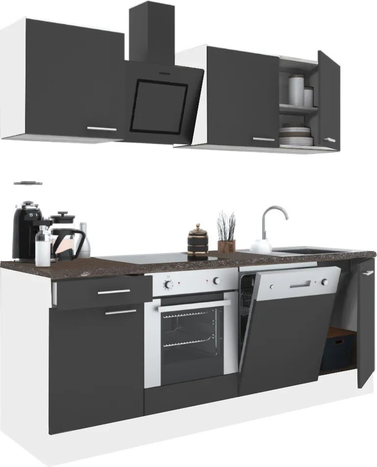 Yorki 220 konyhabútor fehér korpusz,selyemfényű antracit fronttal alsó sütős elemmel