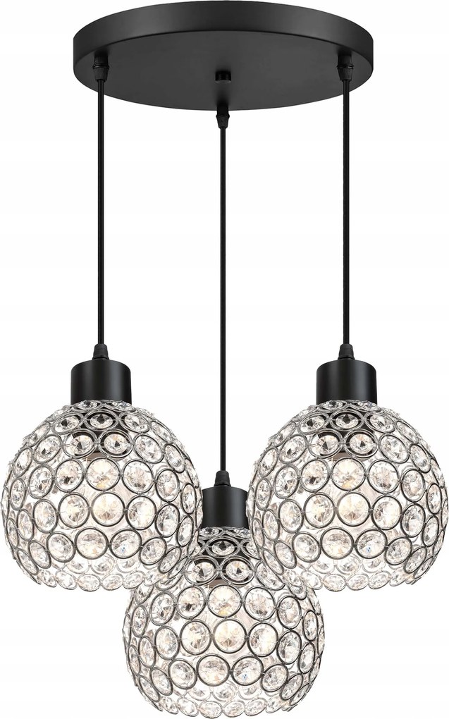 Mennyezeti Lámpa Függő Üveg Lámpabúra Modern Nappaliba 3xE27 Fekete