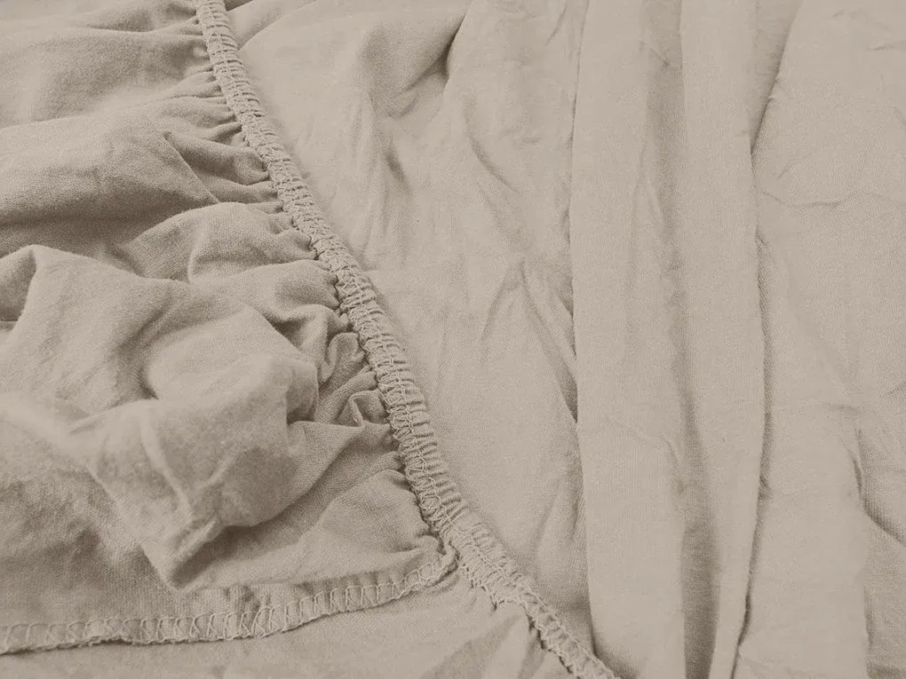 Krepp ágyneműhuzat szett ASTORIA POLY krémszínű + Jersey lepedő 90 x 200 cm kapucsínó, egyszemélyes